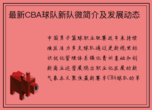 最新CBA球队新队微简介及发展动态